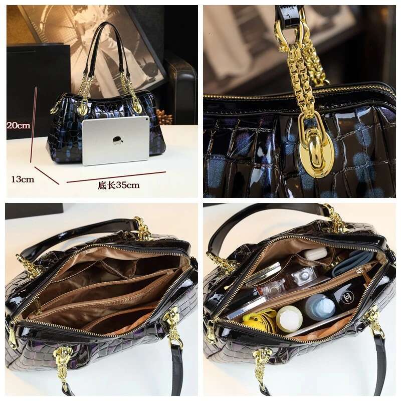 Spring patent leather crocodile pattern chain underarm handbag banquet dress large-capacity one-shoulder cross-body women's bag