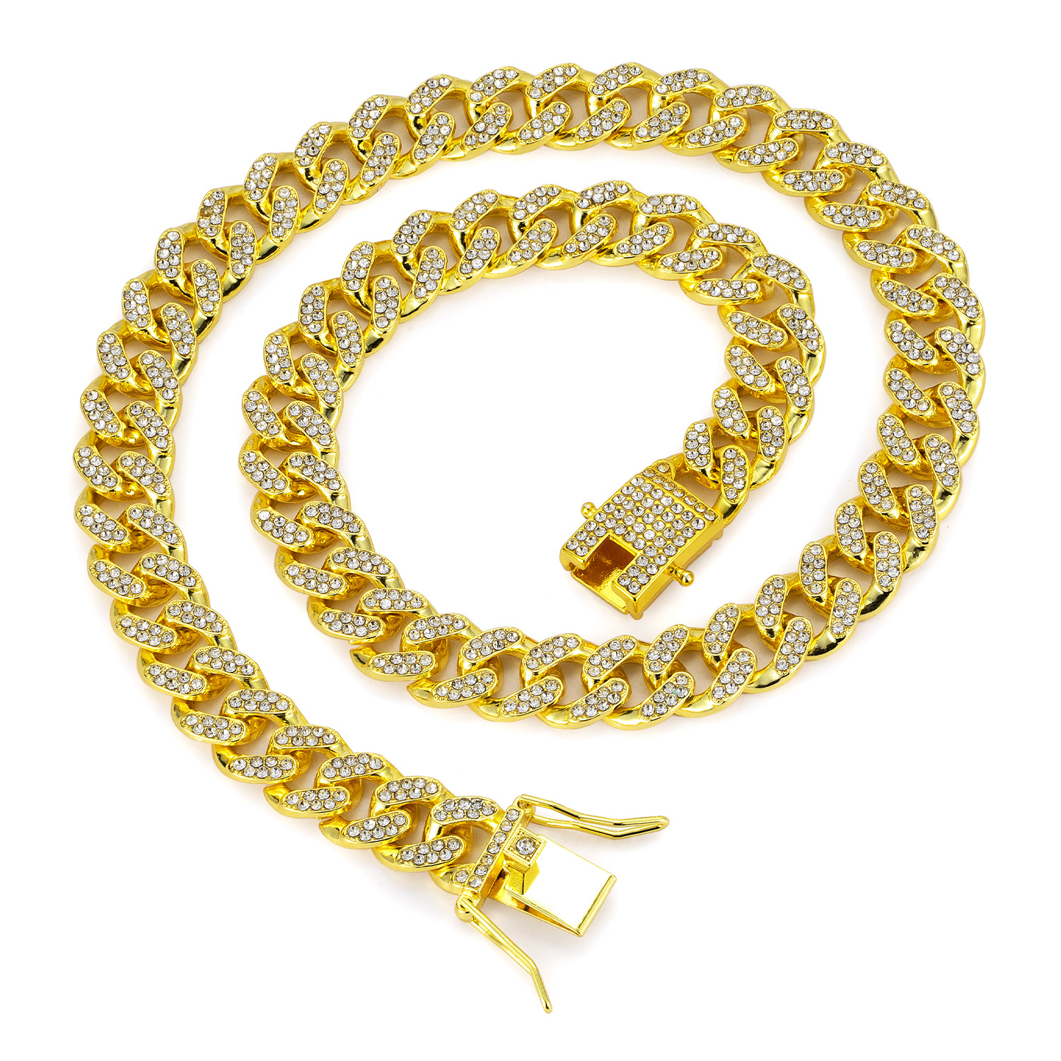 Elegant Alloy Cuban Chain Necklace with Glittering Diamonds - Versatile Neckwear Ideal for Both Genders