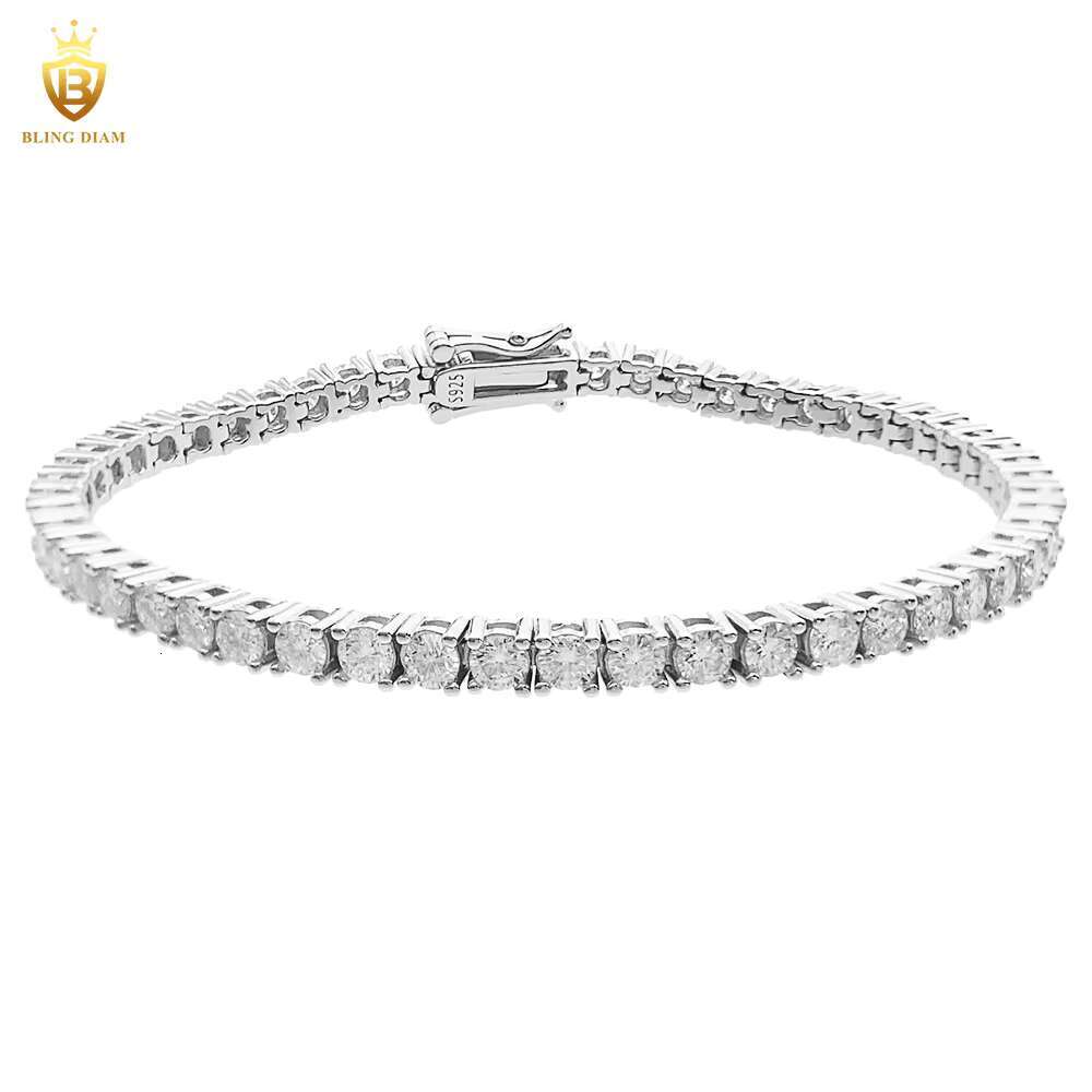Factory Low Price Hip Hop Jewelry 925 Sterling Silver VVS Moissanite Diamond Tennis Chain 3mm Bracelet Necklace