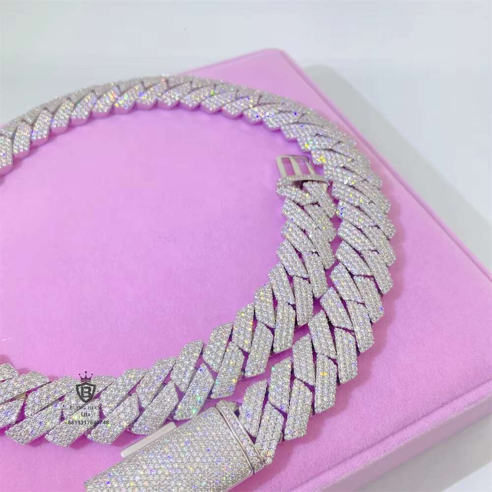 Pass Diamond Tester Hip Hop Iced Out 20mm Cuban Diamond Chain 3 Rows Jewelry Cuban Link Chain for Men