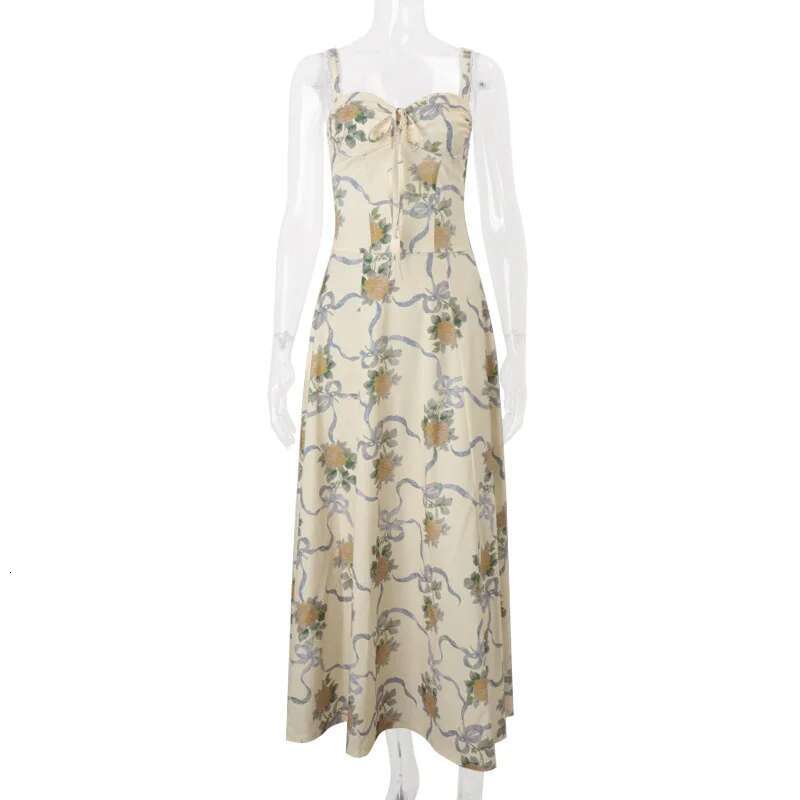 Dongdumaoyi Townlike Floral Print Midi Long A Line Dress Women Spaghetti Strap Spring Summer Strapless Nightclub Sexy Party Dresses