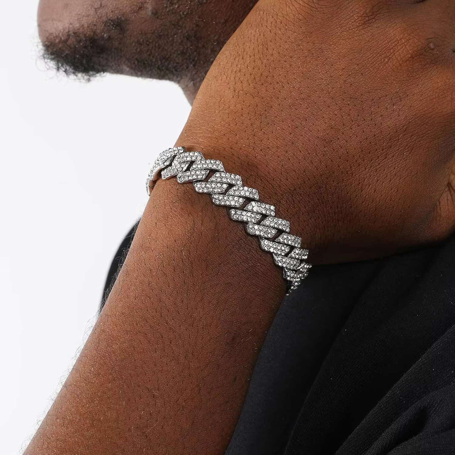 Best Selling Moissanite Diamond S925 Sterling Silver Rhodium Plated Moissanite Bracelet Men Cuban Link Bracelet