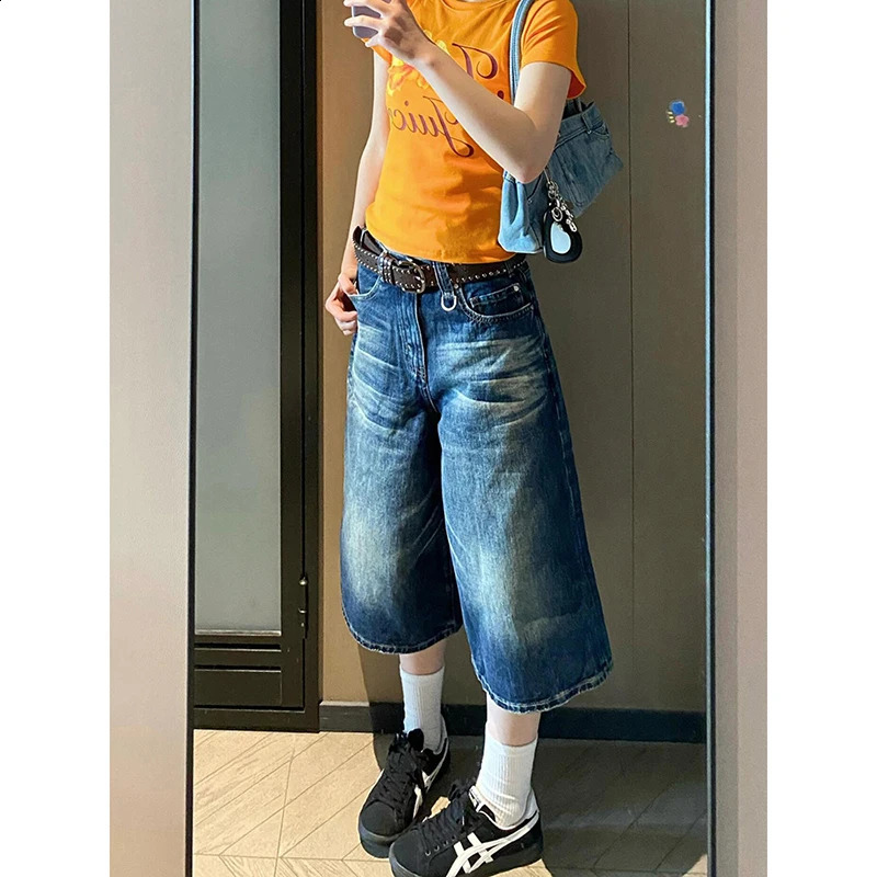 2025 vintage Y2K shampoo denim shorts high waist abused twisted wide leg bag jeans Jorts casual summer wear 250417