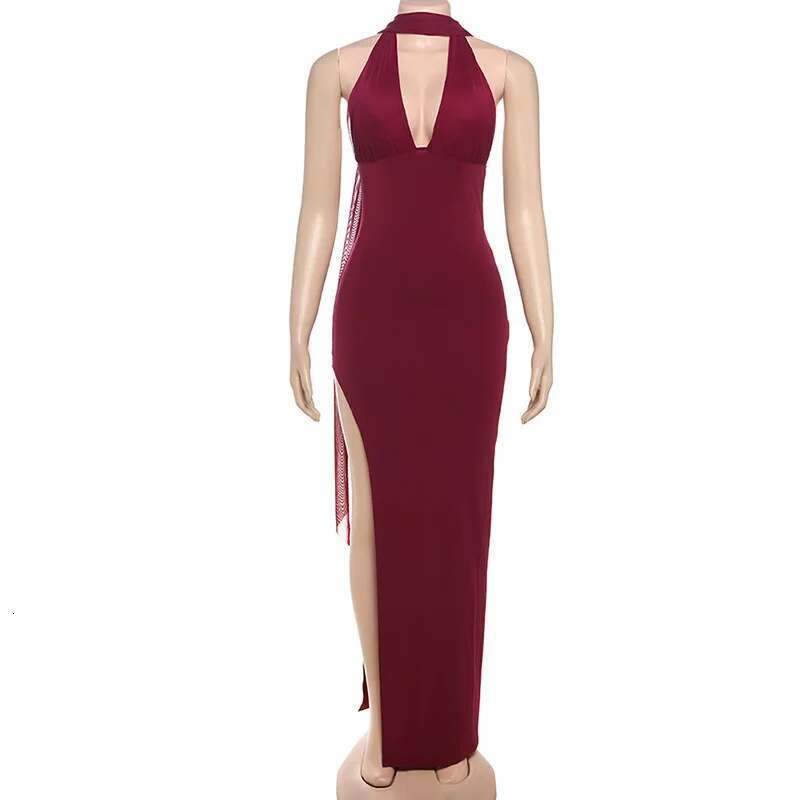 Dongdumaoyi Townlike Maxi Long Slim Bodycon Dress Women Halter Spring Summer Scarf High Split Nightclub Sexy Party Dresses
