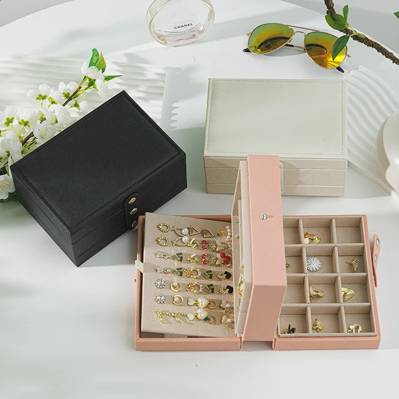 PU Leather Portable Jewelry Storage Box Large Capacity Travel Necklace Earrings Ring Jewelry Organizer Display Case Dustproof 250424