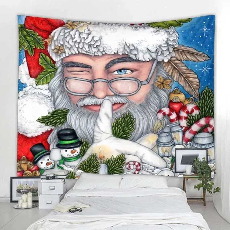 Santa Claus and Christmas Tree Fireplace Printing Decoration Tapestry Christmas Decoration Bohemian Wallcloth Mandala Home DecorM251125
