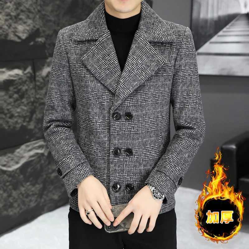 British Style Winter Mens Woolen Jacket Double Breasted Thickened and Warm Suit Jacket Casual Business Social Trench Coat M-4XLT251125