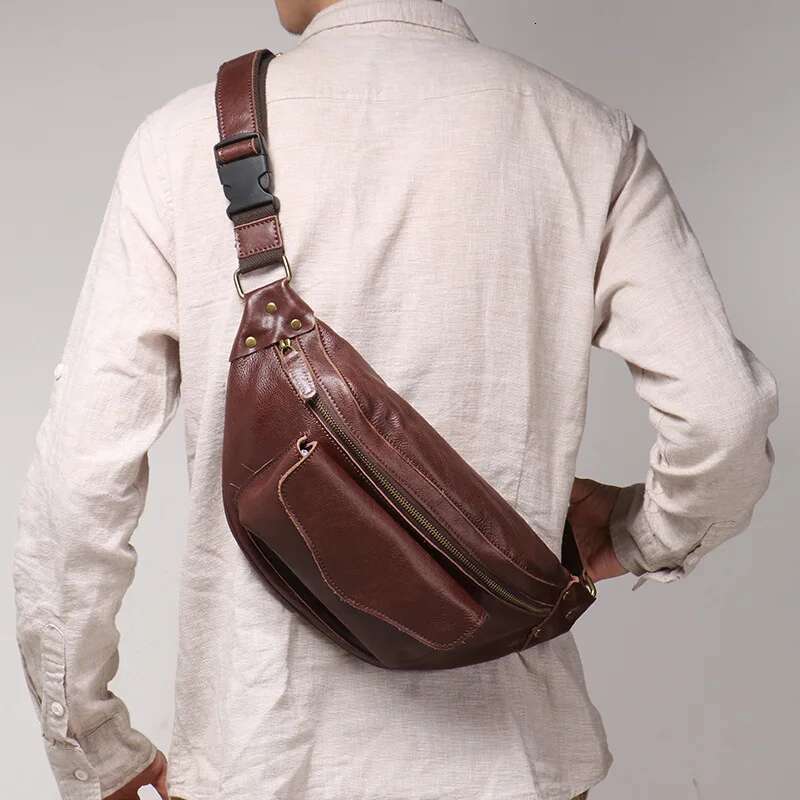 LUOKIR Retro Men's Chest Vegetable Tanned Leather Casual Crossbody Bag, Cowhide Shoulder Bag