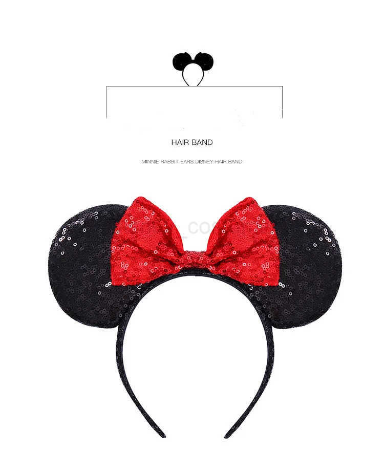 Disney New full glitter mouse ear arch headband hair accessories Mickey Minnie childrens headband X250425