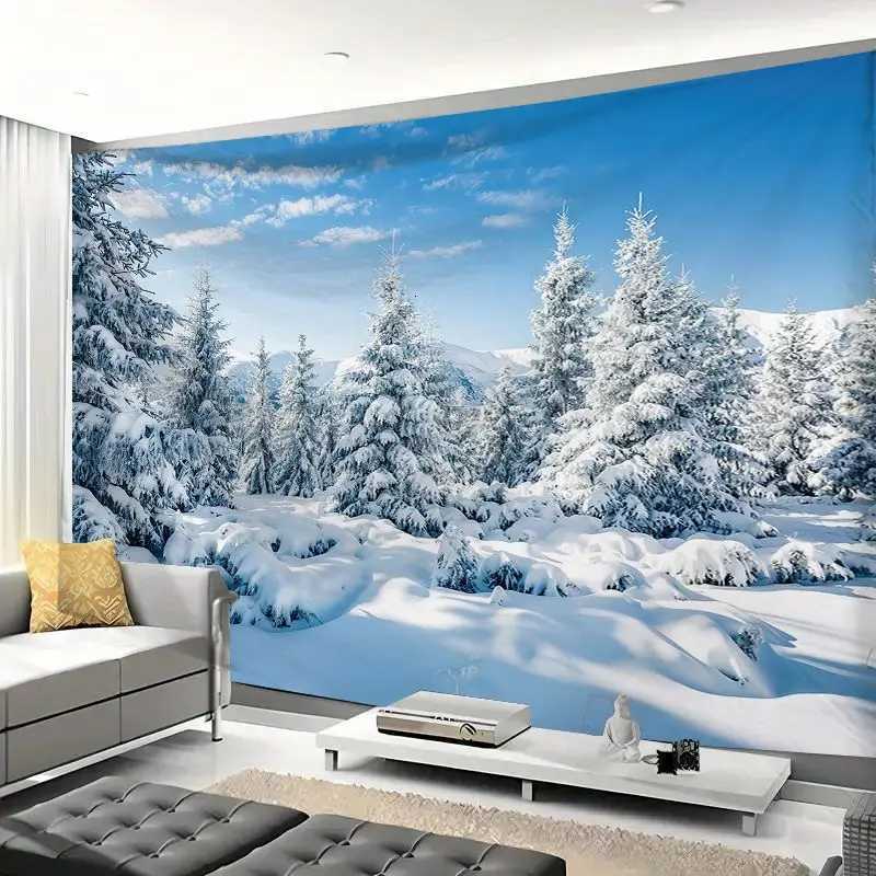 Christmas Tapestry Wall Hanging Cloth Xmas Tree Winter Window Decorative New Year Decor Snow Scene Background Cloth TapestriesM251125