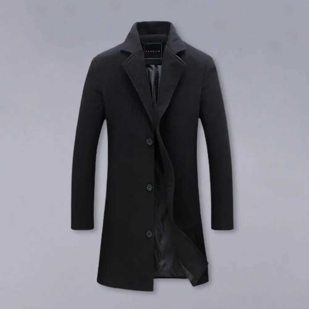 Breathable Woolen Coat Mens Woolen Coat with Formal Suit Collar Solid Color Mid-length Jacket for Office Business Outwear LapelT251125
