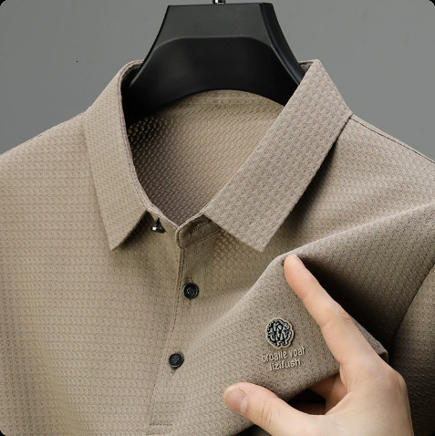 High quality ice silk breathable short sleeved T-shirt mens summer fashion embossed top-level business casual polo shirt 250327