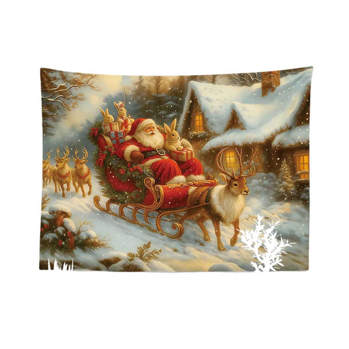 1pc Merry Christmas Santa Claus sled print tapestry living room wall decoration multi size background cloth machine washableM251125