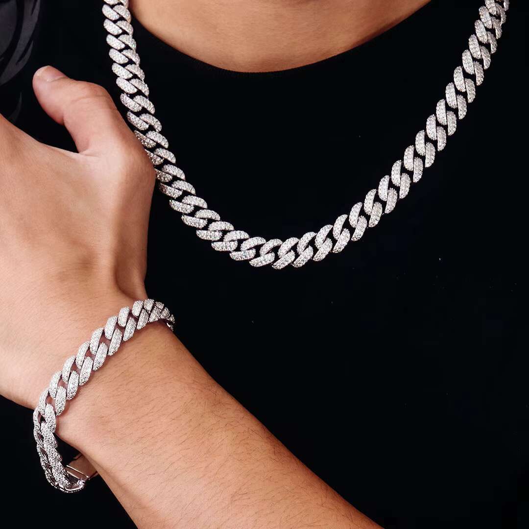 Hip Hop Jewelry Mens Necklace10MM 16 Inch Solid 925 Silver Sterling DEF Moissanite Diamond Cuban Chains Necklace for Boyfriends