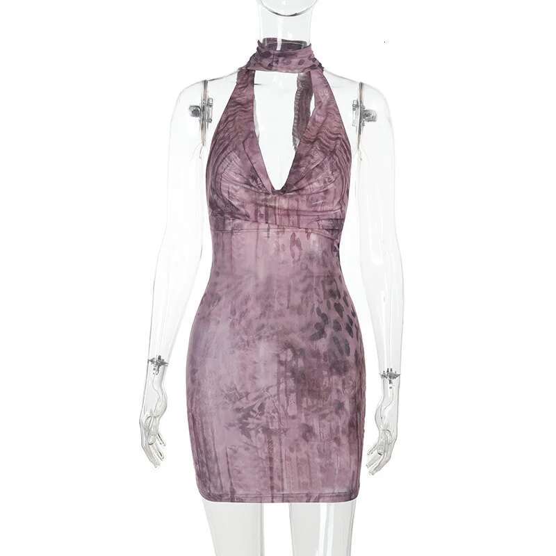 Dongdumaoyi Townlike Print Slim Bodycon Dress Women Halter Mini Spring Summer Backless Nightclub Sexy Party Dresses Scarf