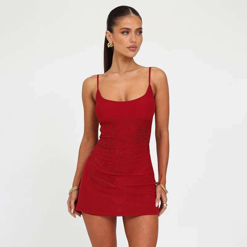 Dongdumaoyi Townlike Hot Diamond Backless Nightclub Sexy Party Dress Women Spaghetti Strap Mini Summer Slim Bodycon Dresses