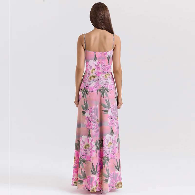 Dongdumaoyi Townlike Waist Wrap A Line Print Dress Women Spaghetti Strap Spring Summer Maxi Long Nightclub Sexy Party Dresses