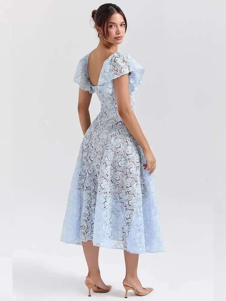 Dongdumaoyi Townlike Waist Wrap A Line Lace Dress Women Strapless Summer Midi Long Backless Nightclub Sexy Party Dresses