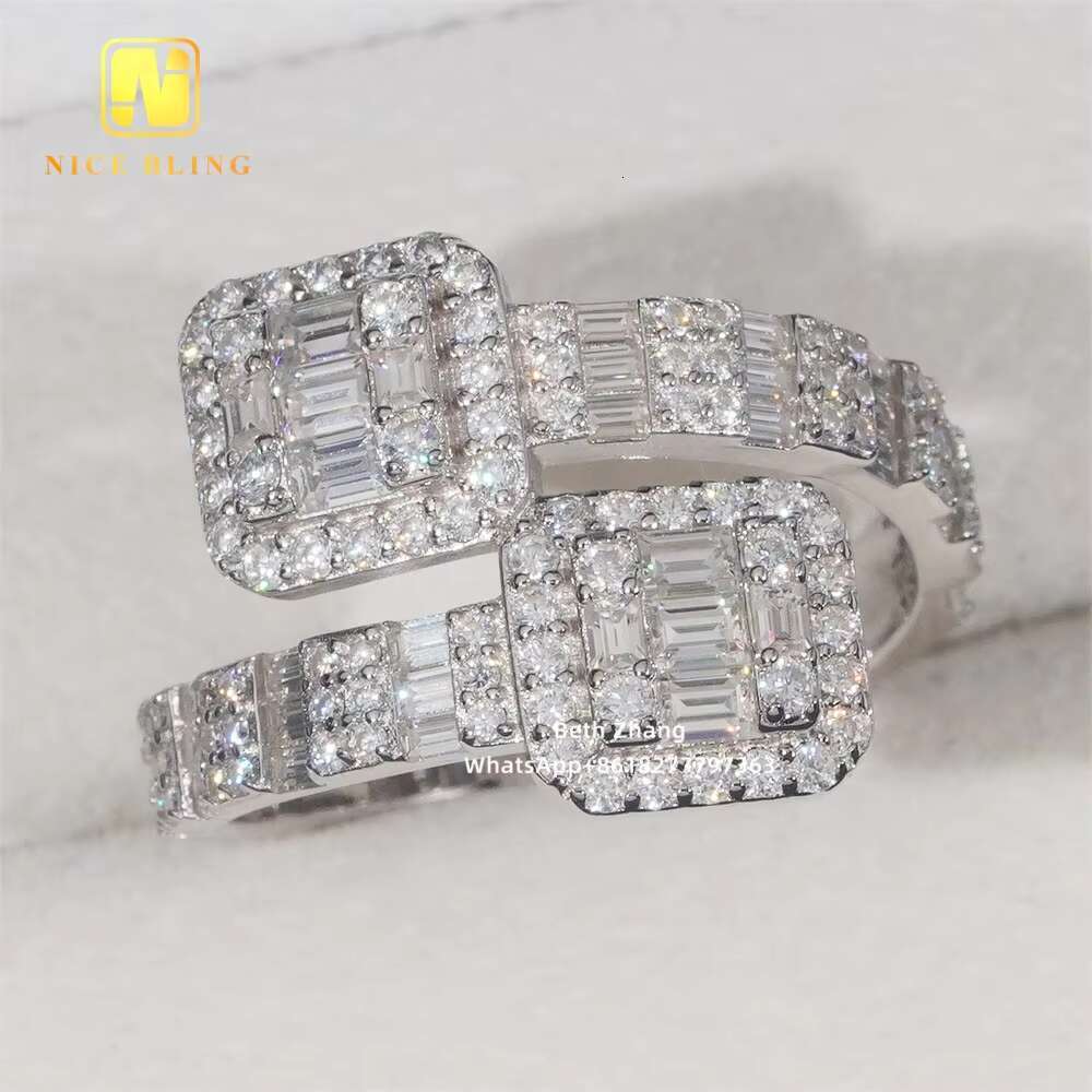 Anti Stress Ring Custom Hip Hop Jewelry S925 Baguette Cut Moissanite Diamond Engagement Ring for Men