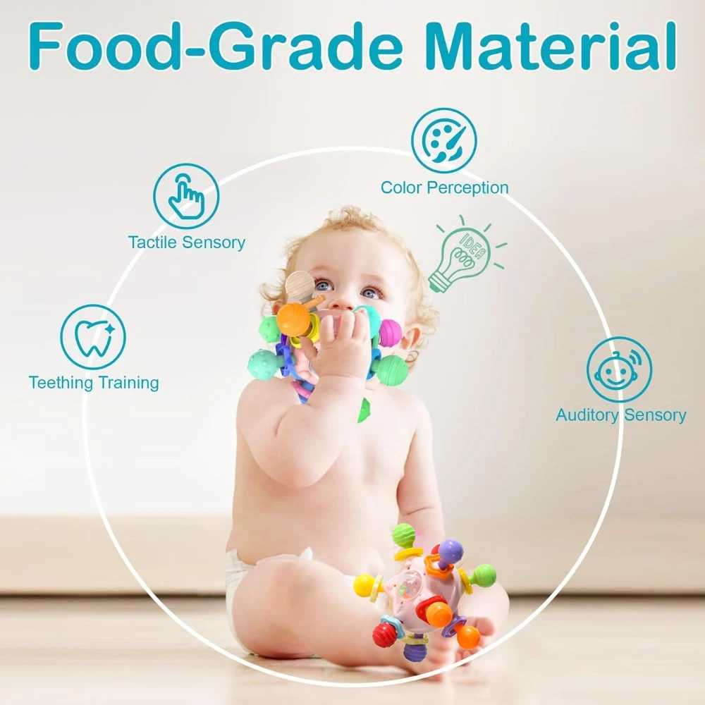 Montessori Baby Sensory Teething Toys Chewable Rattles for 1 Year Old Boys Girls - Developmental Learning Teether Toys G251125