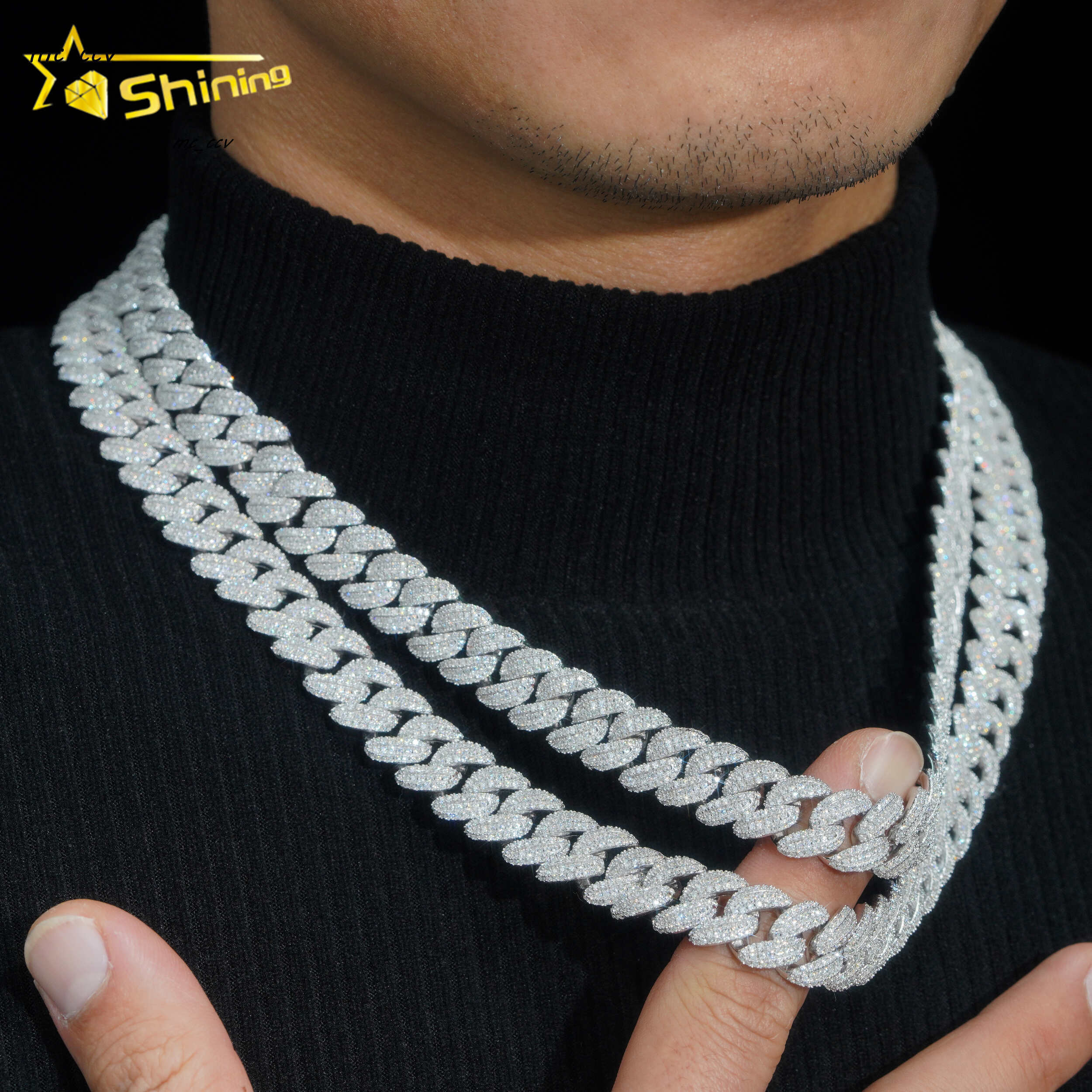 13MM Width Fine Jewelry Men Necklace Sterling Silver 925 VVS Baguette Moissanite Hip Hop Iced Out Cuban Link Chain