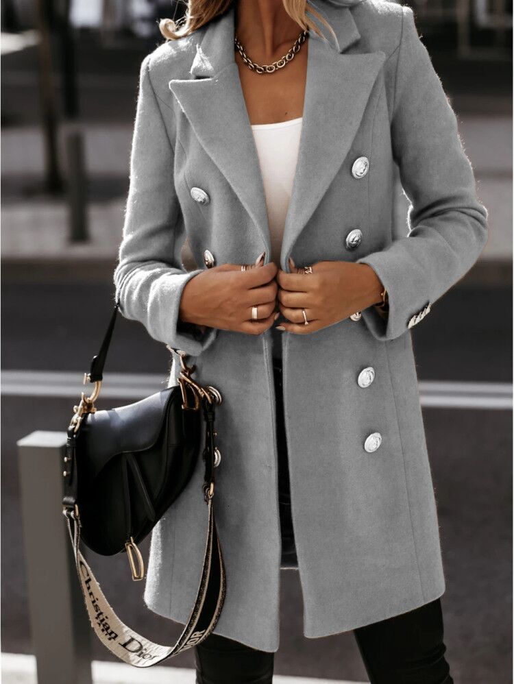 Autumn and winter 2020 long sleeve suit collar double breasted girls coat