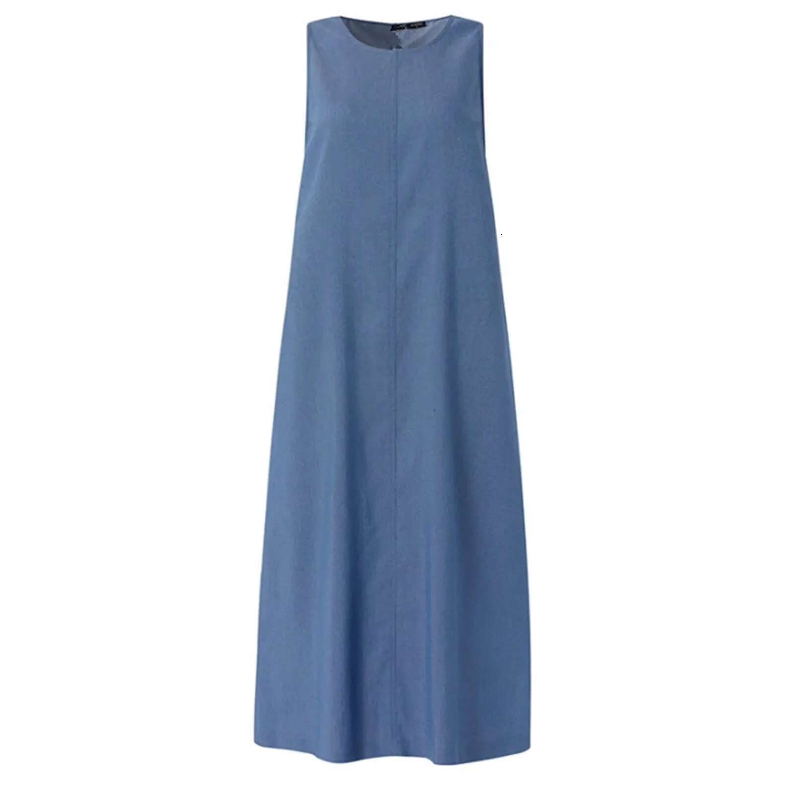 Dongdumaoyi Summer Elegant Women Denim Pleated Long Sundress Fashion Casual Loose Sleeveless Robe A Line Maxi Vestido Dresses