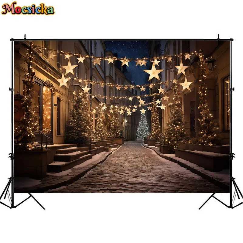 Christmas Street Photography Backdrops Star Light Winter Kids Family Portrait Background Xmas Tree Party Photocall Photo StudioM251125