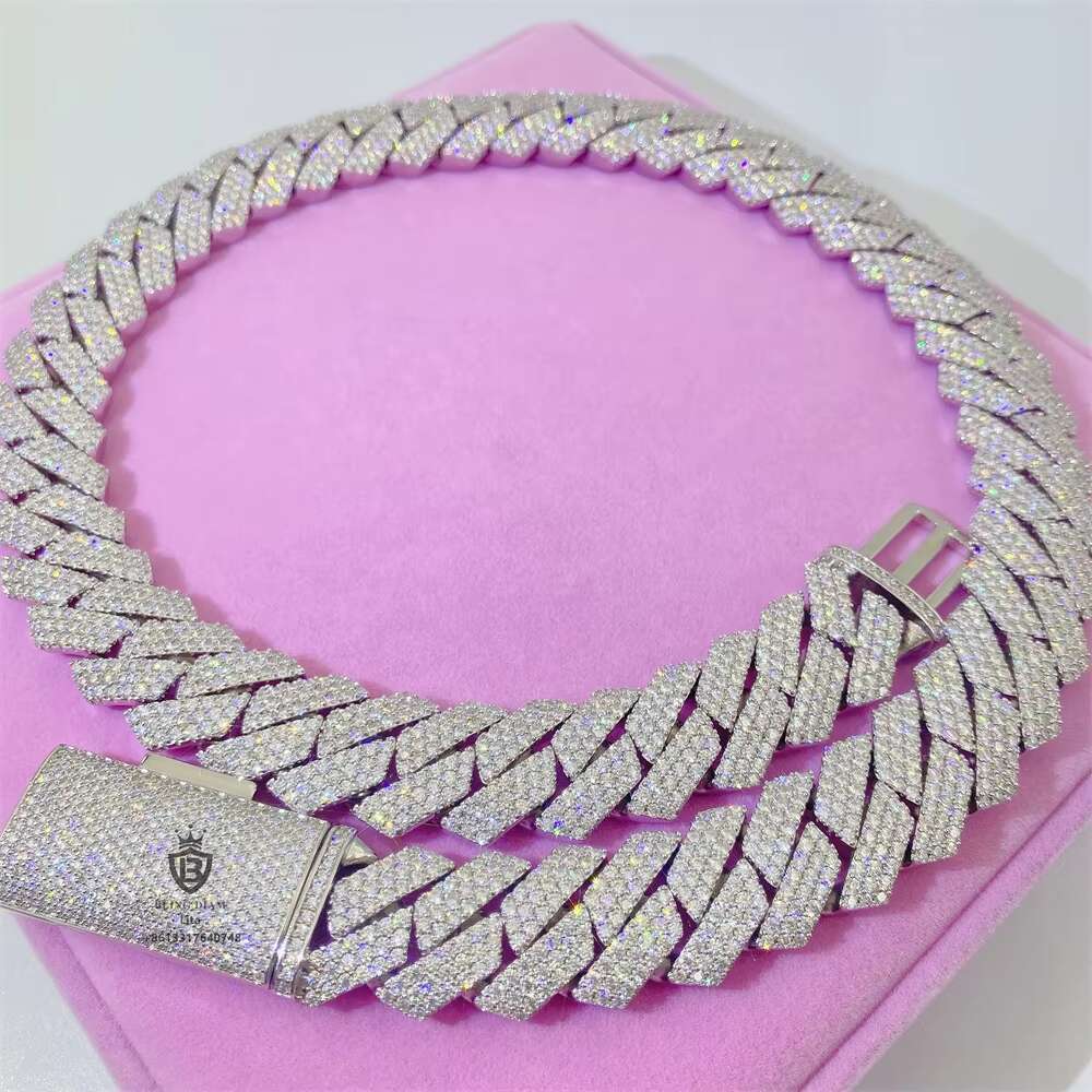 Pass Diamond Tester Hip Hop Iced Out 20mm Cuban Diamond Chain 3 Rows Jewelry Cuban Link Chain for Men