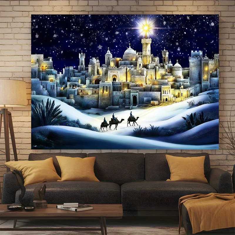 VIKAMA Christmas Dream Castle Snow Scene Tapestry Living Room Sofa Backdrop Wall Hanging Room Decor ThemeM251125