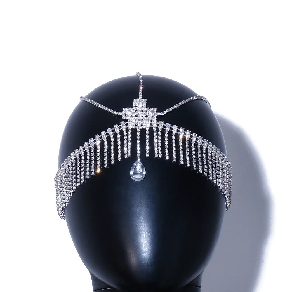 Bling Indian Forehead Chain Rhinestone Headband Headpiece for Women Crystal Hair Ornament Jewelry Wedding Hairpieces Gift 250420