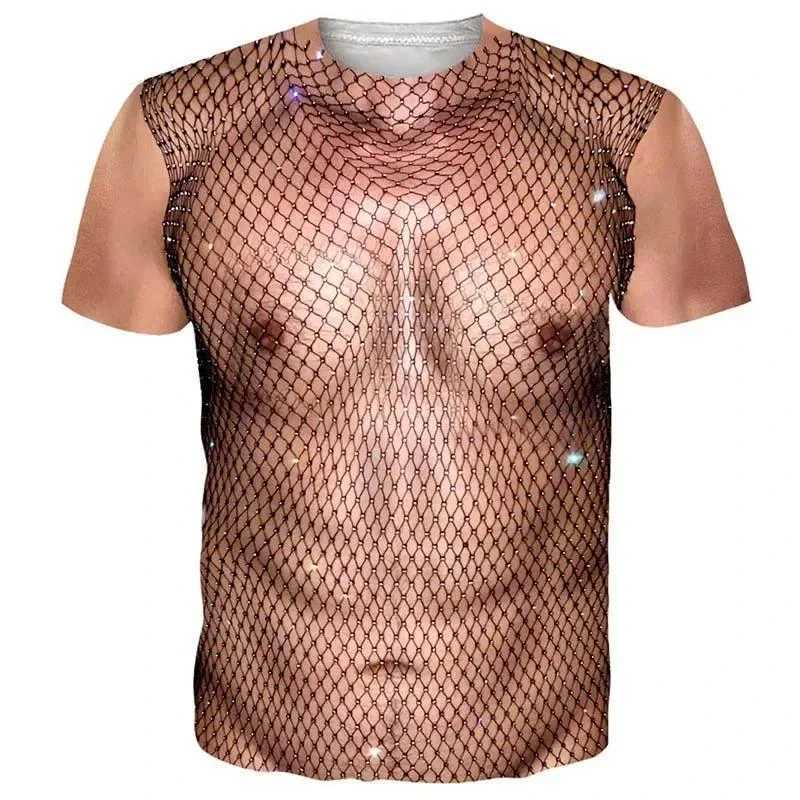 Interesting muscle body 3D printed T-shirt mens designer clothing street clothing short sleeved top T-shirt ugly chest hair T-shirt W250425