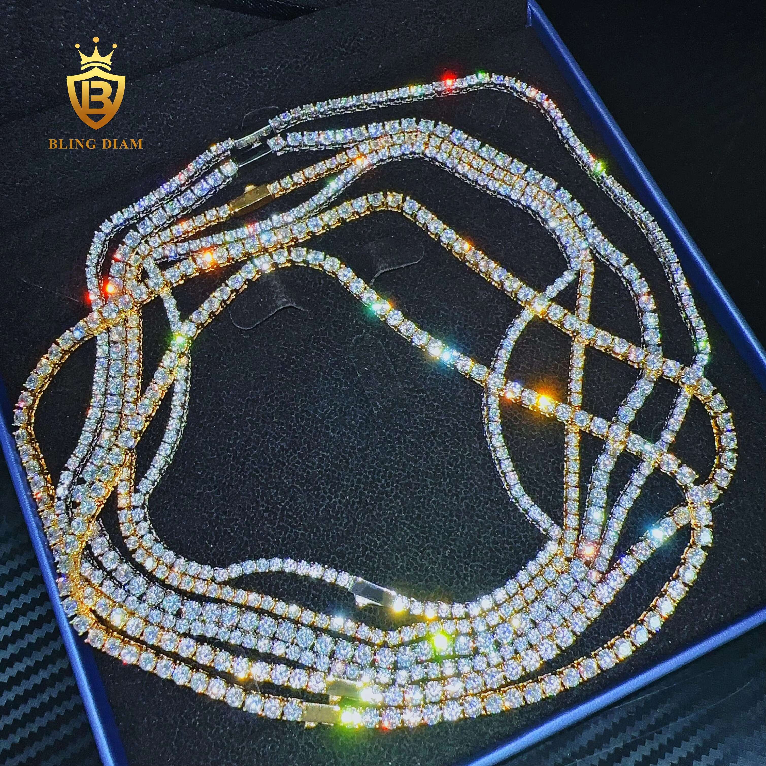 Blingdiam Jewelry Custom Fine Classic 3mm 4mm 5mm 6mm Stainless Steel Hiphop Chain AAAAA+ Moissanite Tennis Chain and Bracelet