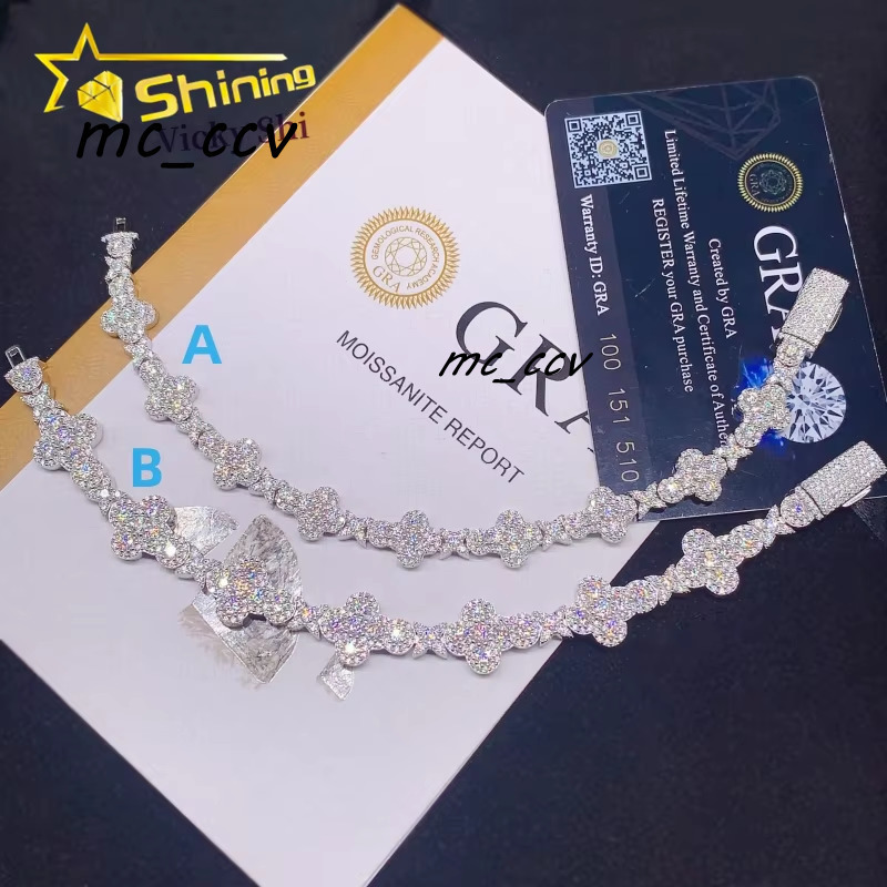 Pass Diamond Tester 10MM 13MM 925 Silver White Gold Cross Vvs Moissanite Hip Hop Iced Out Jewelry Tennis Bracelet