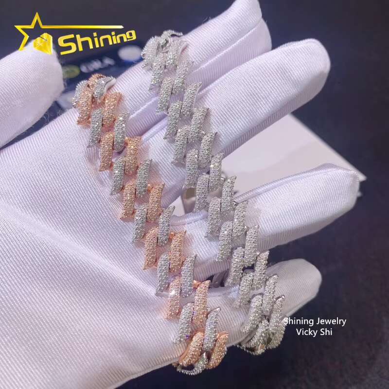 Pass Diamond Tester High Quality Men Moissanite Cuban Bracelet Fashion 15MM 925 Sterling Silver Iced Out Cuban Link Chain