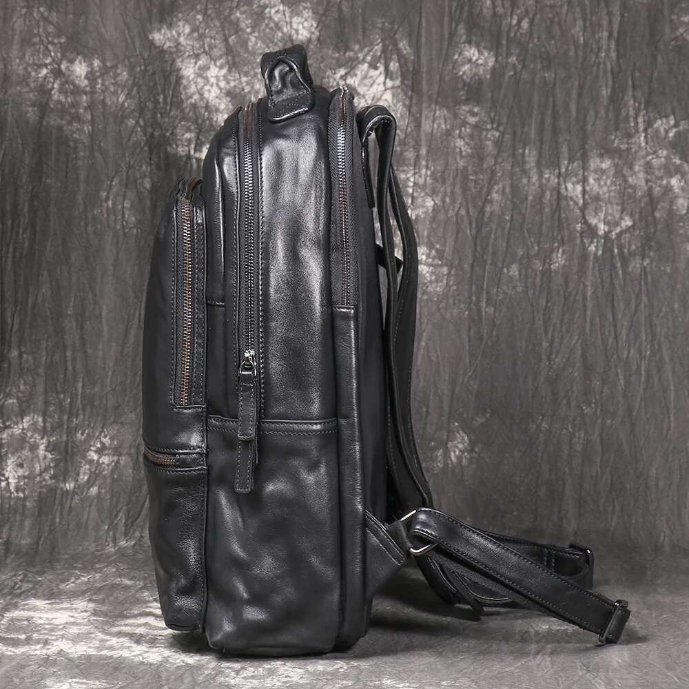 LUOKIR New Leather Men's School Bag With Layered Cowhide Handbag, Large Capacity Computer Bag, Women's Travel Backpack