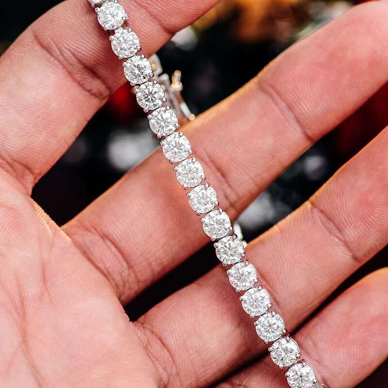 DEF VVS Quality Moissanite Tennis Chain Bracelet Round Cut Moissanite Diamond Tennis Chain Silver Materials 18k Gold Plated