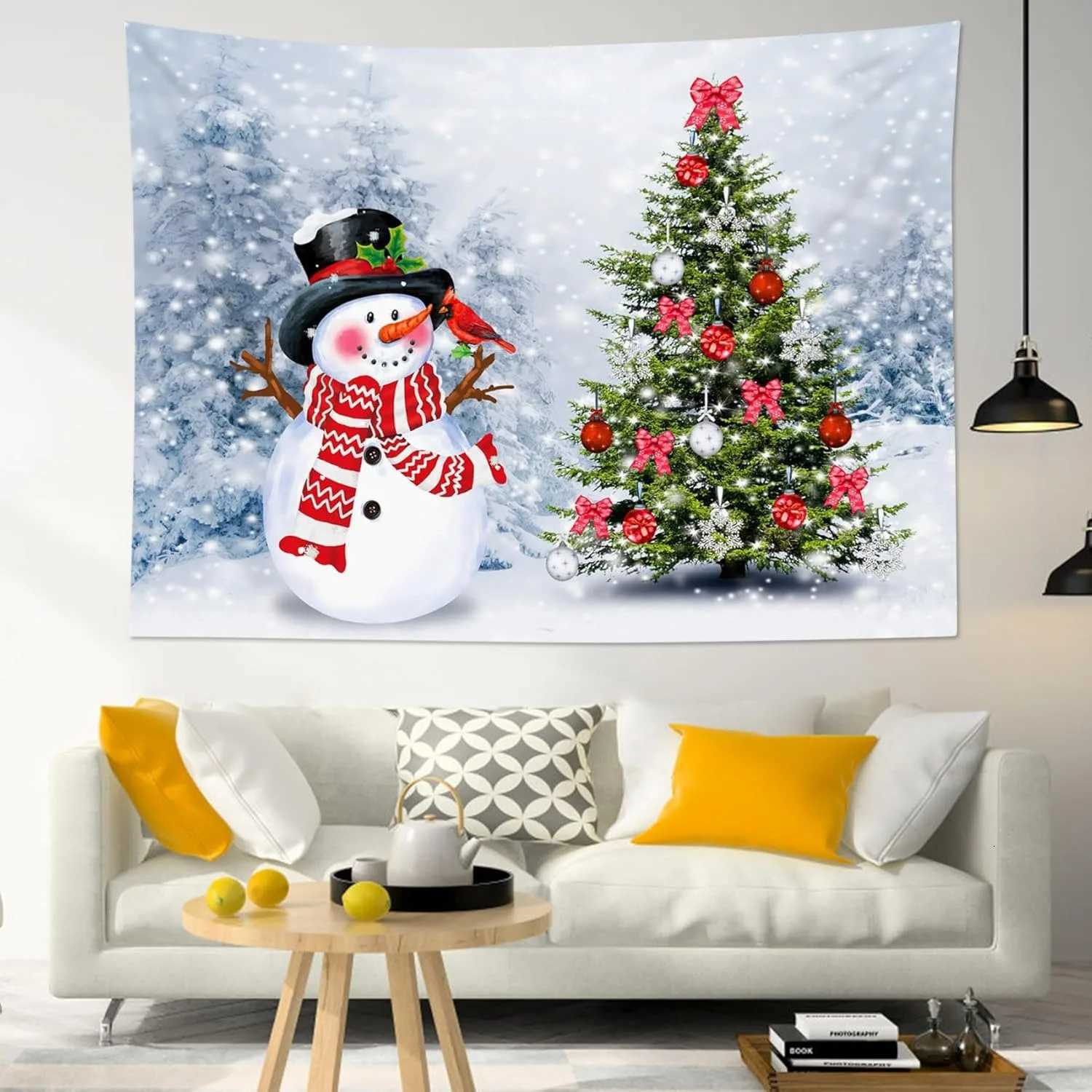 1pcs Christmas Snowman Print Tapestry Multi Size Living Room Wall Background Fabric Decoration Machine Washable Space PendantM251125