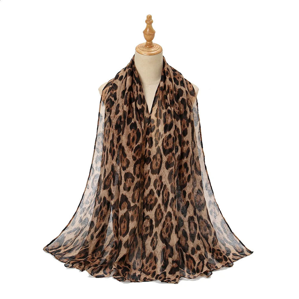 90x180CM Big Size Classic Leopard Print Headscarf Muslim Women Trendy Voile Soft Hijab Shawls Style Long Scarf Bandanas 250424