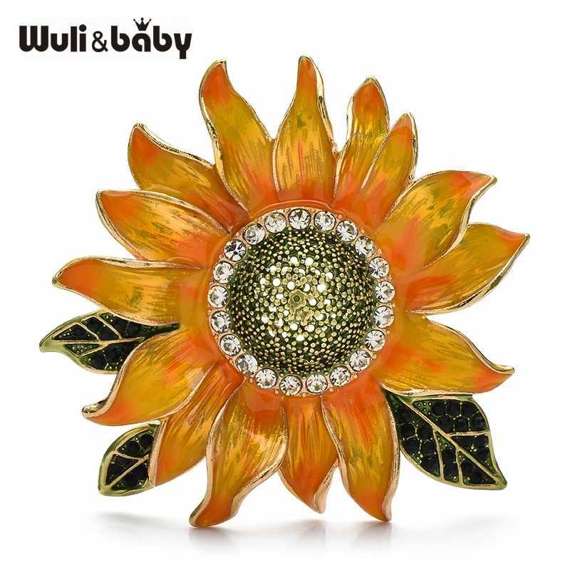 Wulibaby Big Enamel Sunflower Brooches Beautiful Flowers Brooch For Womens Clothes Backpack Pins Gifts J251125