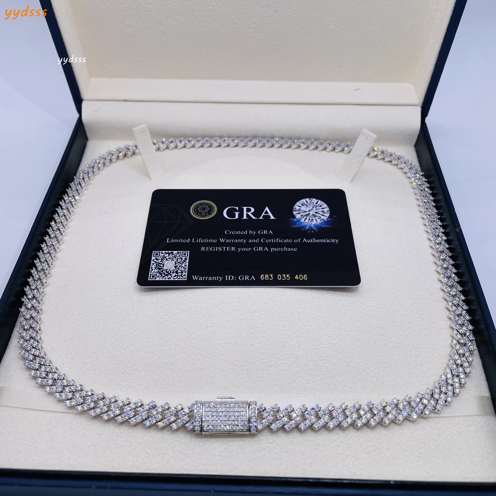 8mm Moissanite Hiphop Chain 925 Sterling Silver Fully VVS Moissanite Cuban Link Chain for Women