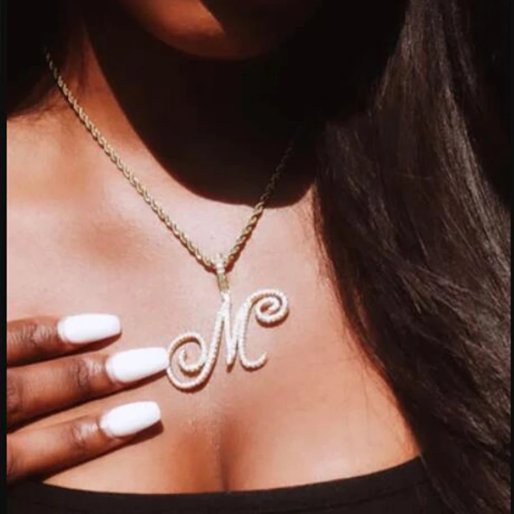 Cursive Letters 26 Initial Letter Pendant Necklace Hip Hop Jewelry Gold Silver Color 26 Alphabet Pendant Necklaces 250425