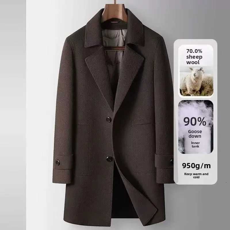 2025 Autumn/Winter New Mens Wool Coat with Detachable Collar Goose Down Inner Tank Thickened Warm Windcoat DesignT251125