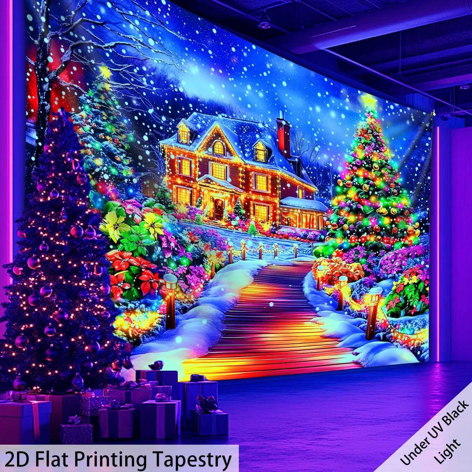 VIKAMA Flat Black Light Christmas Tapestry Party Living Room Feature Wall Music Bar Holiday Theme DecorM251125