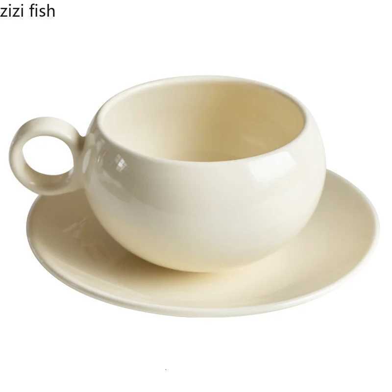 Ceramic Mug with Plate Creative Solid Color Coffee Mug Set Afternoon Tea Milk Cups Household Breakfast Cup Tea Cup Water Cup Y251125
