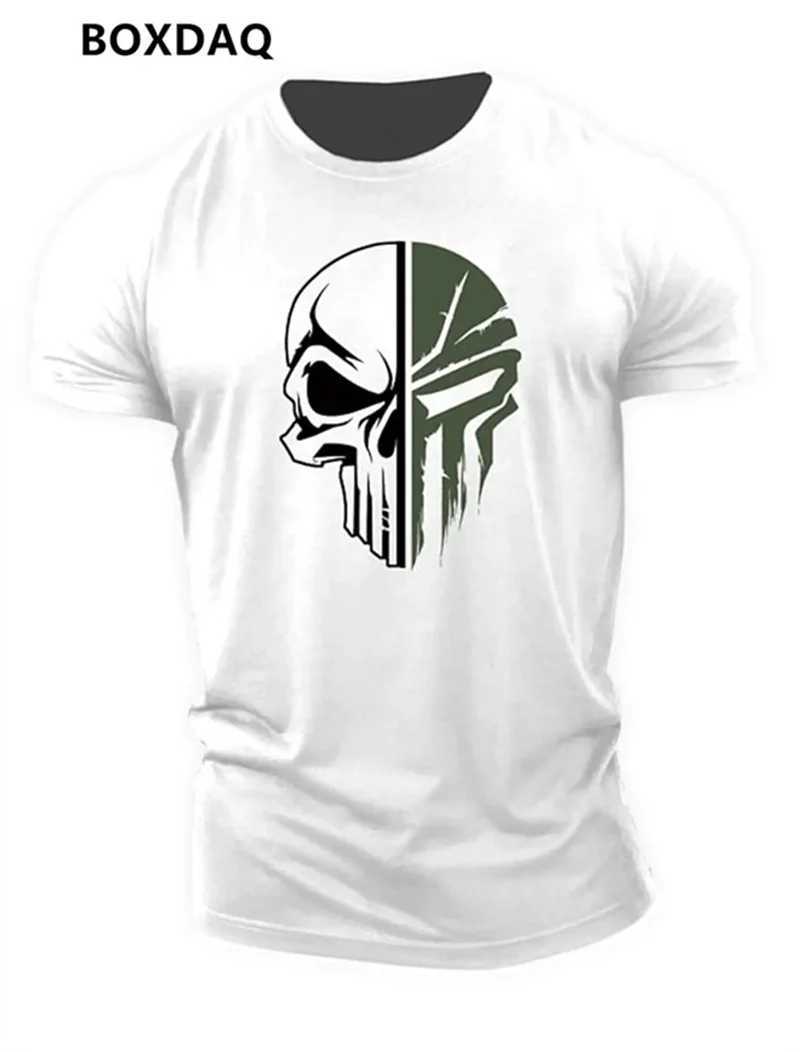 Military Skeleton Mens Gothic T-shirt Summer Short Sleeve 3D Printed Street Gym Sportswear Top 6XL Plus Size Loose Casual Mens T-shirt W250425