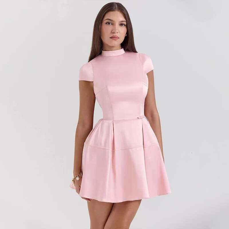Dongdumaoyi Townlike Elegant Waist Wrap A Line Dress Women Turtleneck Mini Spring Summer Backless Nightclub Sexy Party Dresses