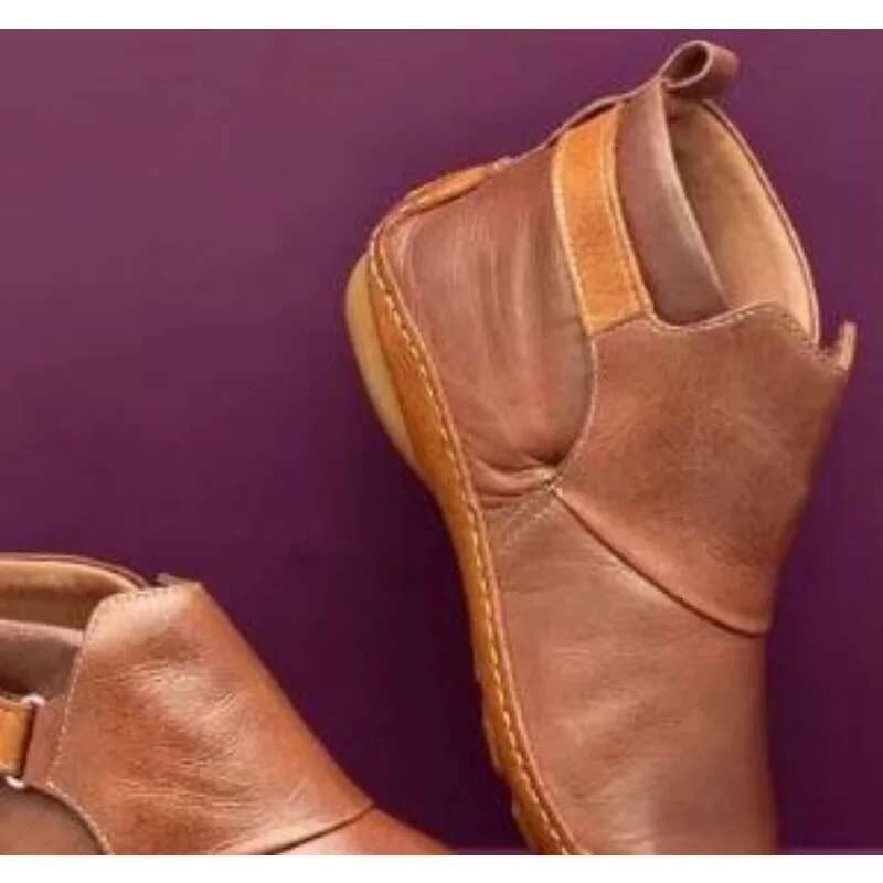 New Women's Shoes Short Boots Cowboy Flats Heel Casual Fashion Elegant Comfortable Size 43 Vintage Low Boot Zapatos Mujer