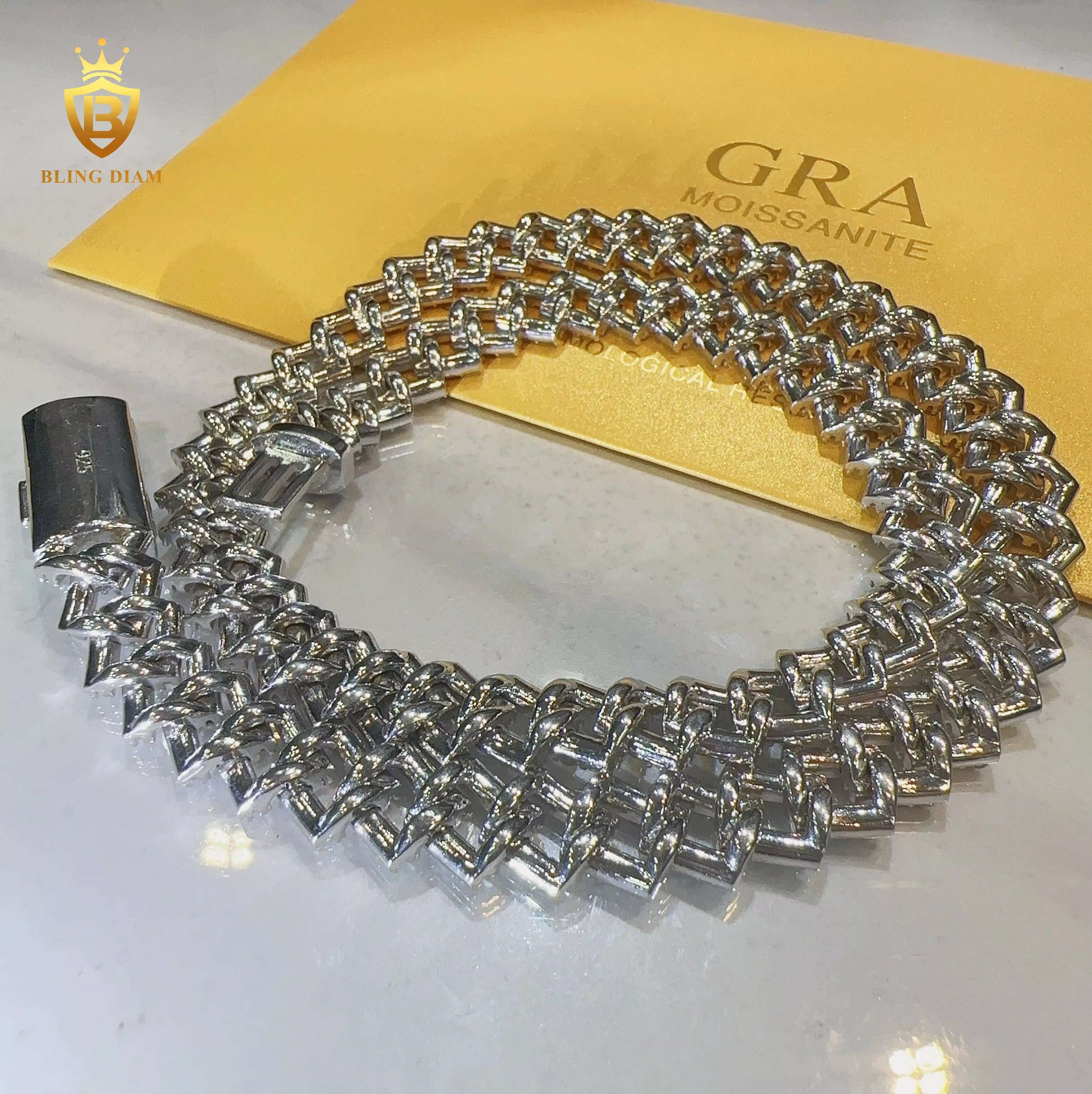 Fine Jewelry Necklace 8mm 10mm 13mm Iced Out Cuban Link Chain 1 Row VVS Moissanite Cuban Chains for Men