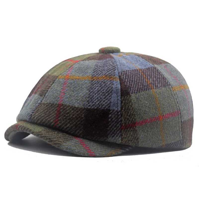 plaid beret hat autumn and winter warm blend forward hat mens and womens newsboy hat octagonal hat J251125